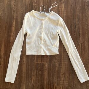 Zara White Ribbed Button-Up Shirt Small